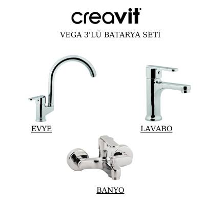 Creavit Vega Krom Lavabo-Banyo-Eviye Bataryası 3'lü Set VG1840-VG2840-VG8640