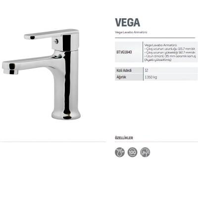 Creavit Vega Krom Lavabo-Banyo-Eviye Bataryası 3'lü Set VG1840-VG2840-VG8640 - 7
