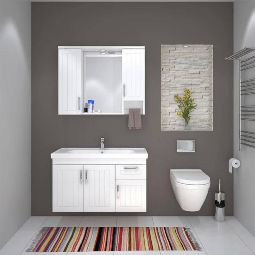 Denko Lotus 100 cm Beyaz Banyo Takımı - 1