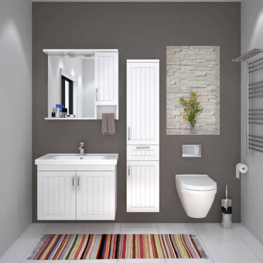 Denko Lotus 80 Cm Beyaz Banyo Dolabı Takımı - 1