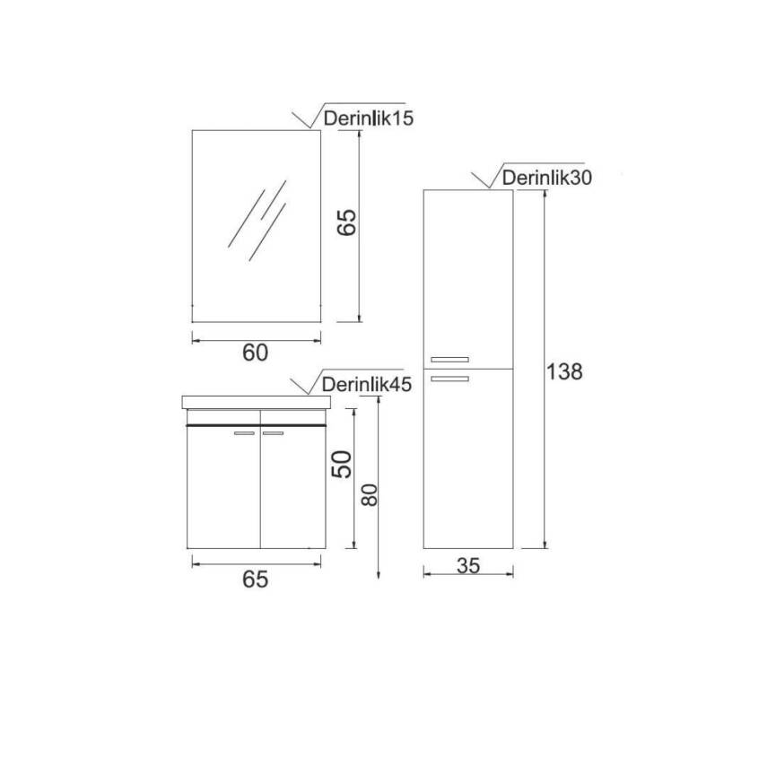 Denko Royal 65 Cm Antrasit Banyo Dolabı Takımı - 2