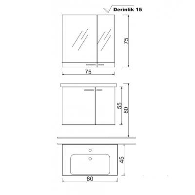 Denko Terra 80 Cm Antrasit Banyo Dolabı Takımı - 2