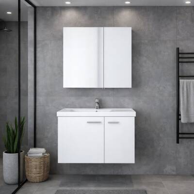 Denko Terra 80 Cm Beyaz Banyo Dolabı Takımı