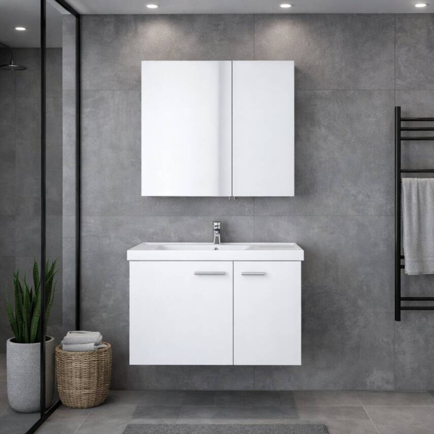 Denko Terra 80 Cm Beyaz Banyo Dolabı Takımı - 1