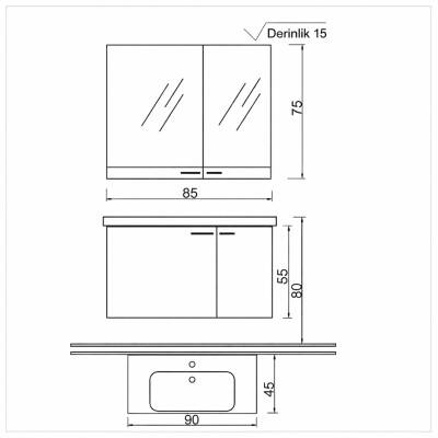 Denko Terra 90 Cm Antrasit Banyo Dolabı Takımı - 2