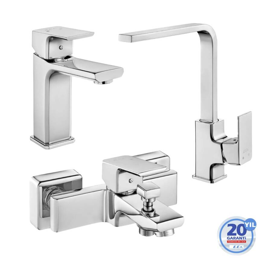 Eca Tiera Krom Lavabo - Banyo - Mutfak Eviye Bataryası 3'lü Set 102108989-102102469-102118123 - 1