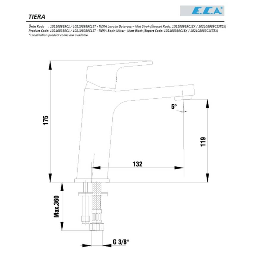 Eca Tiera Lavabo Bataryası Mat Siyah 102108989C1 - 2