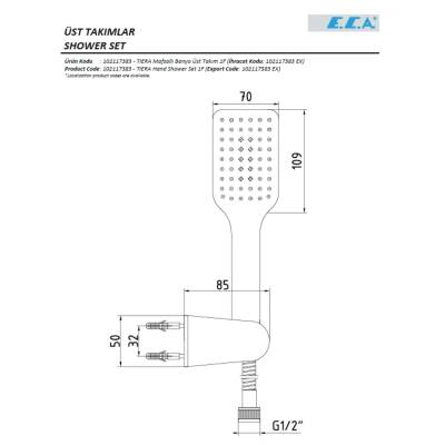 Eca Tiera Mafsallı Krom El Duş Seti 1F (Kenetli Spiralli) 102117383 - 2