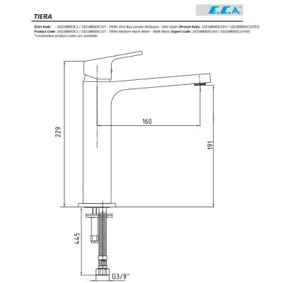 Eca Tiera Orta Boy Lavabo Bataryası Mat Siyah 102188003C1 - 2