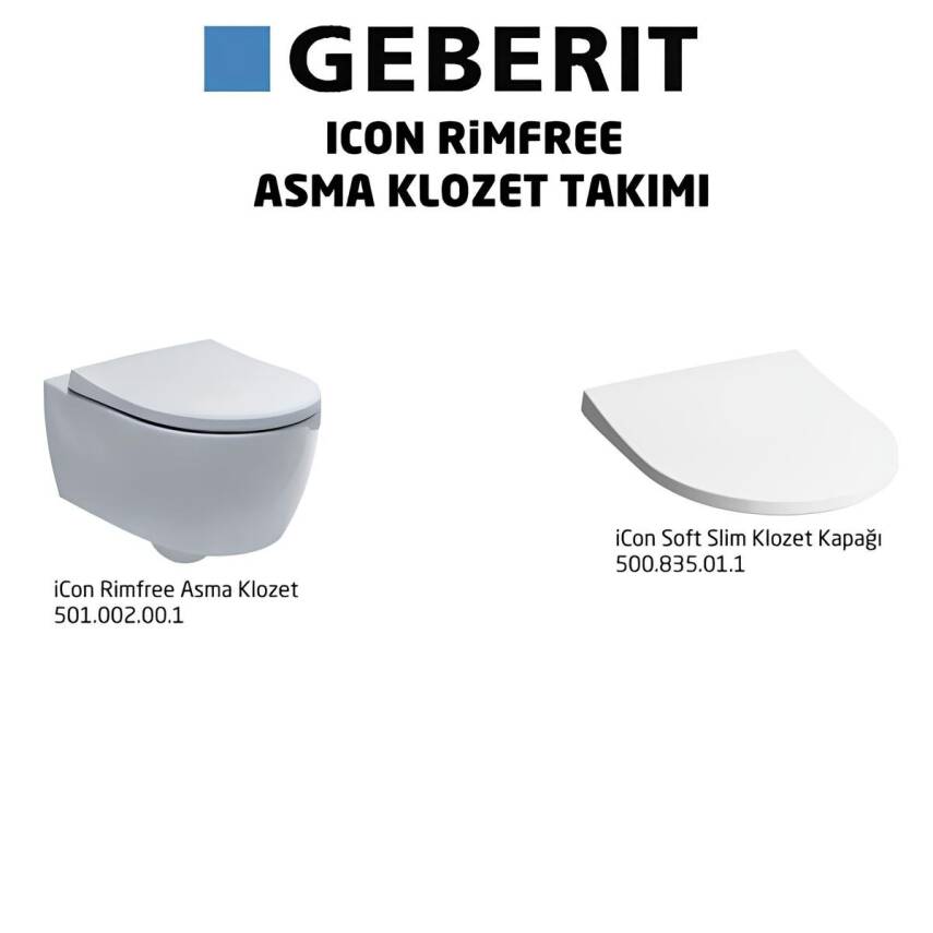 Geberit Icon Rimfree Beyaz Asma Klozet 501.659.00.1, Geberit Duroplast Yavaş Kapak - 3