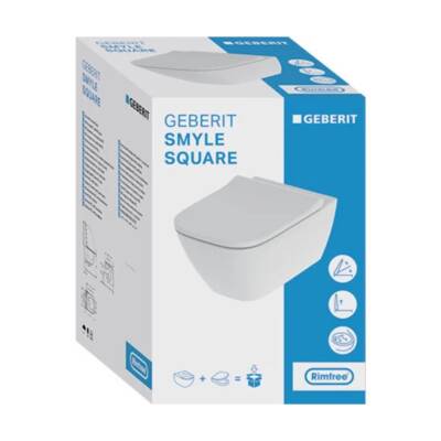 Geberit Smyle Square Rimfree Beyaz Asma Klozet 501.668.00.1, Geberit Duroplast Yavaş Kapak - 5