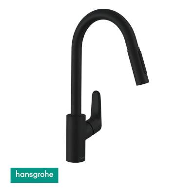 Hansgrohe Focus M41 Siyah Tek Kollu Eviye Bataryası Spiralli 31815670