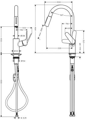 Hansgrohe Focus M41 Siyah Tek Kollu Eviye Bataryası Spiralli 31815670 - 2