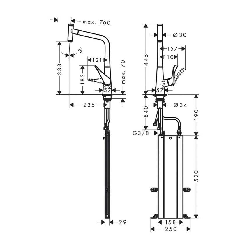 Hansgrohe Metris Select M71 Tek Kollu Eviye Bataryası Spiralli 73822000 - 5