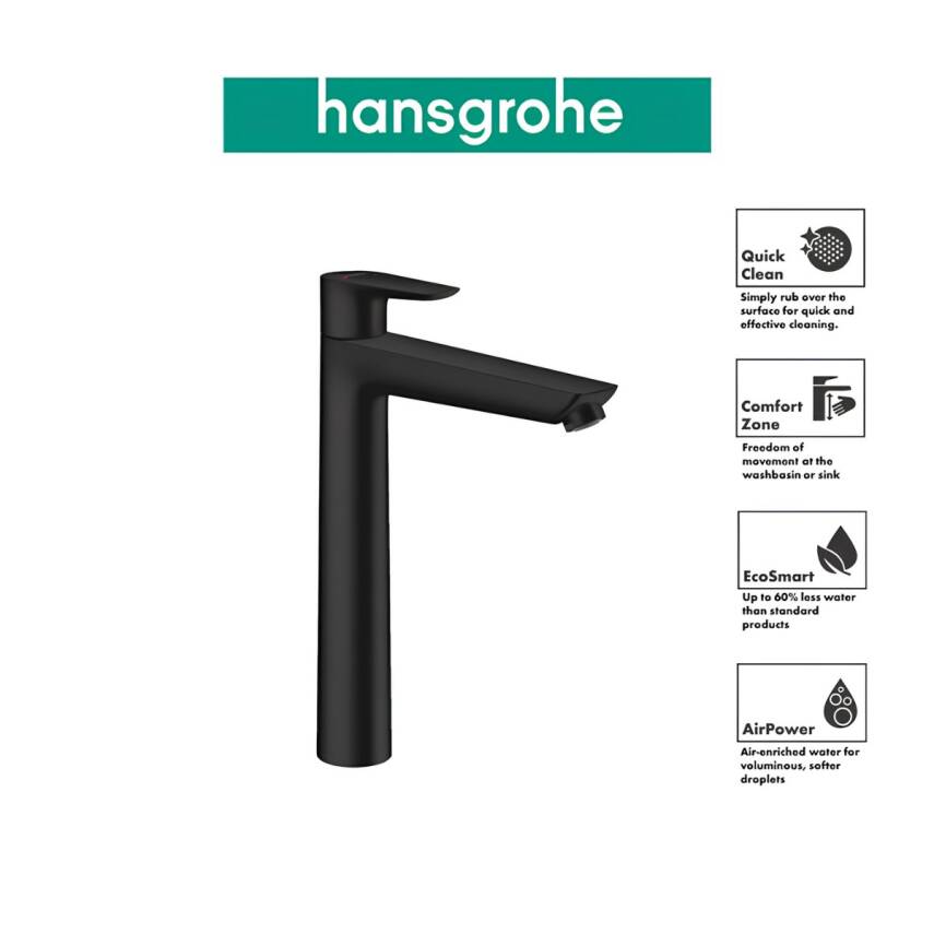 Hansgrohe Talis E Mat Siyah Çanak Lavabo Bataryası Kumandalı 71716670 - 2