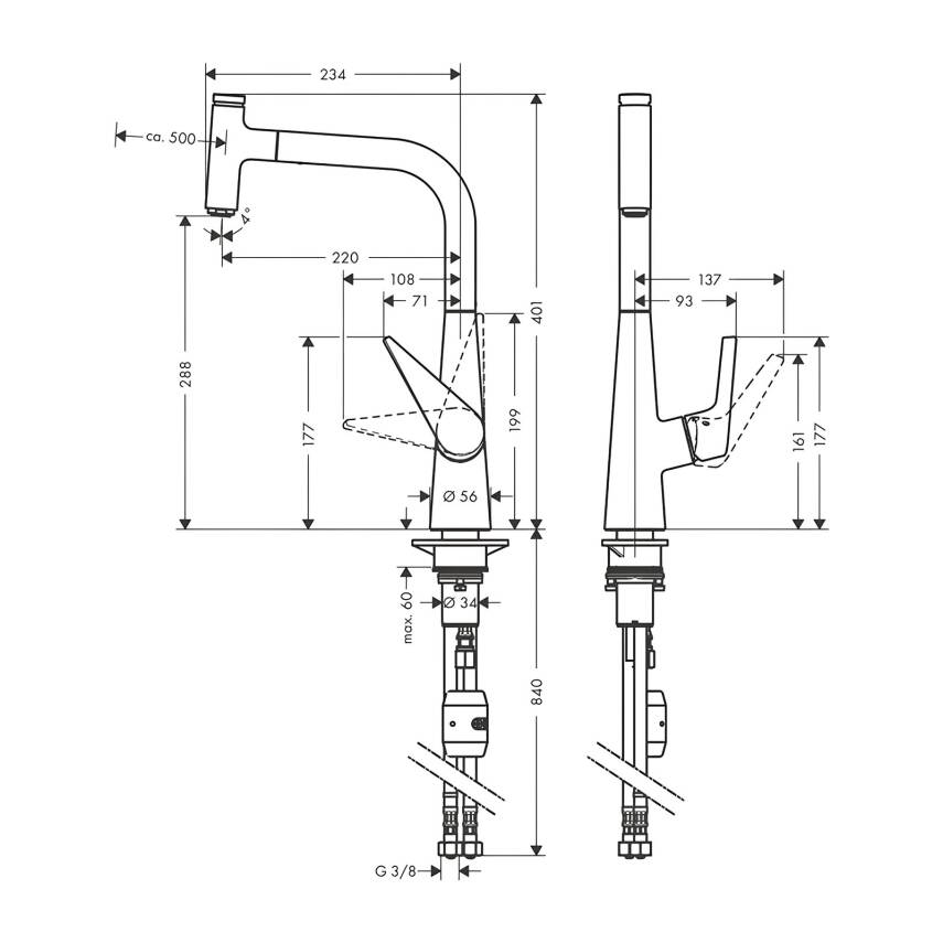 Hansgrohe Talis Select M51 Tek Kollu Eviye Bataryası Spiralli 72822000 - 3