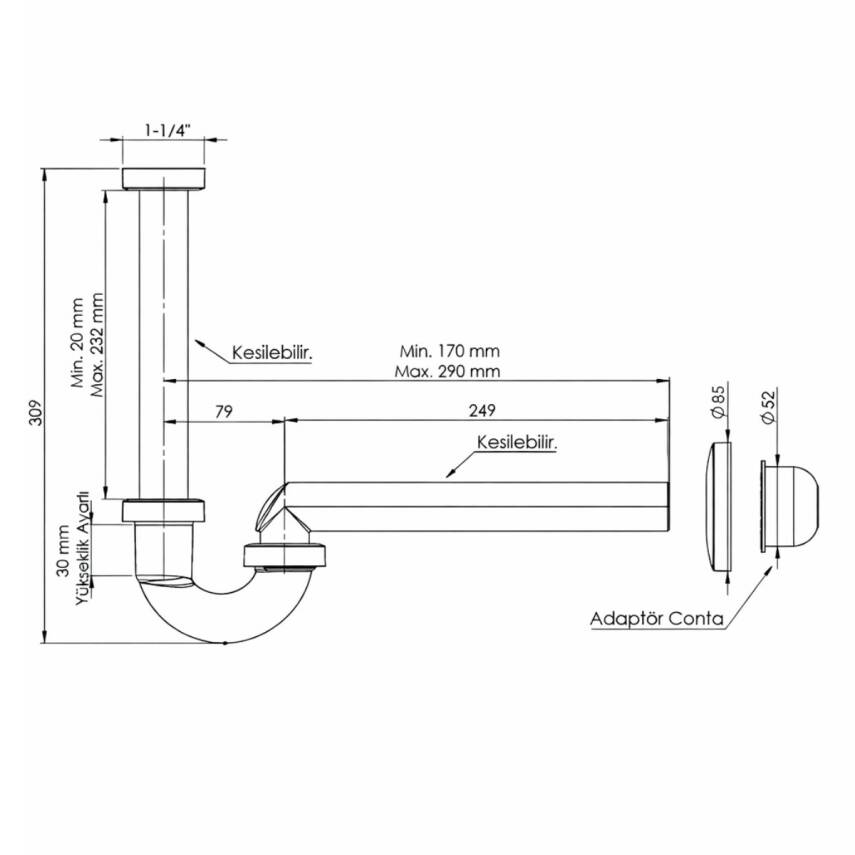 İZYAPI Arc Ayarlanabilen Altın Lavabo Sifonu ABS - 2