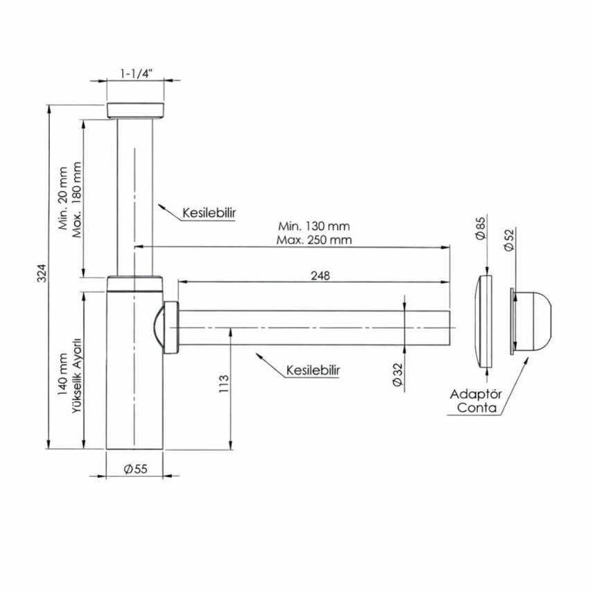 İZYAPI Moon Ayarlanabilir Altın Lavabo Sifonu Abs 220425 - 2