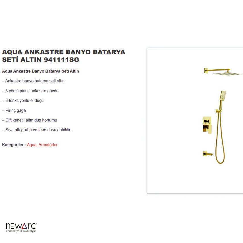 Newarc Aqua Altın Ankastre Banyo Bataryası Set 941111SG - 2
