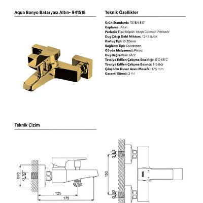 Newarc Aqua Altın Banyo Bataryası 941518 - 3