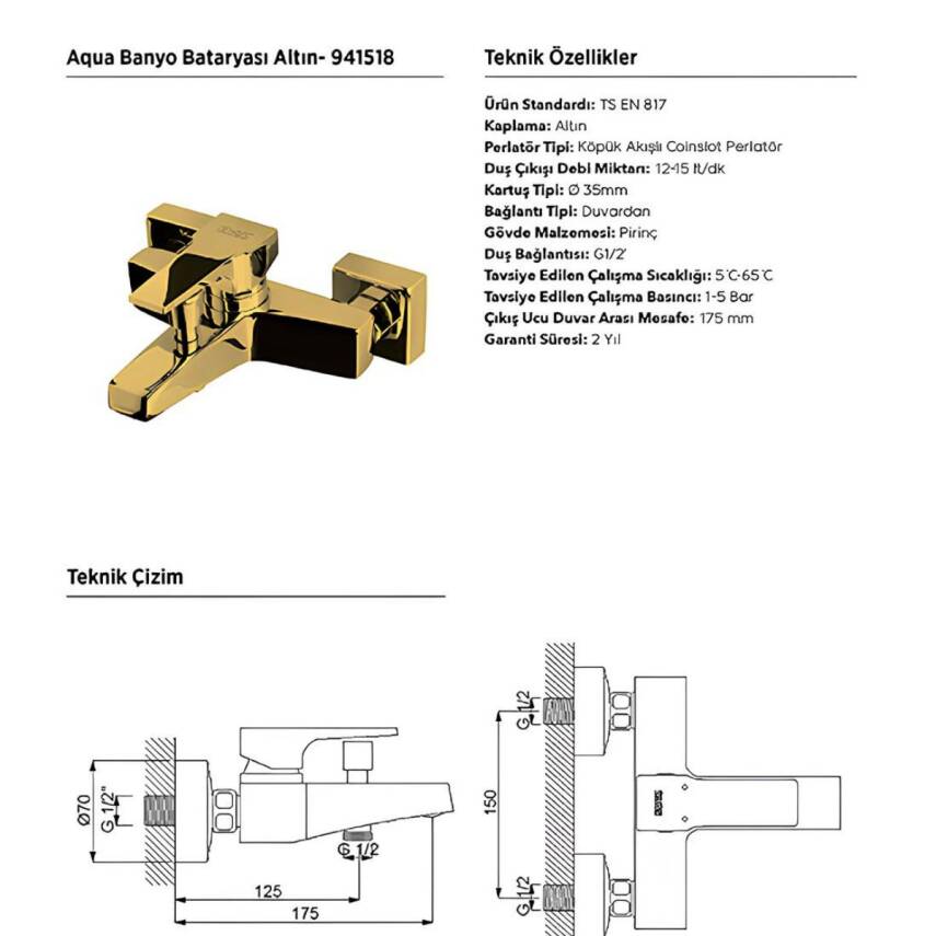 Newarc Aqua Altın Banyo Bataryası 941518 - 3