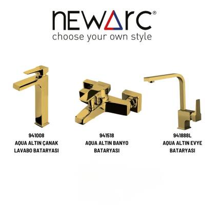 Newarc Aqua Altın Çanak Lavabo-Banyo-Eviye Bataryası 3'lü Set 941008-941518-941881L