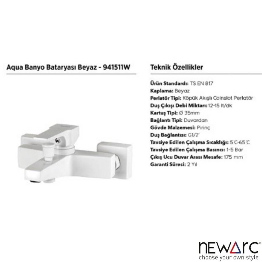 Newarc Aqua Beyaz Banyo Bataryası 941511W - 3