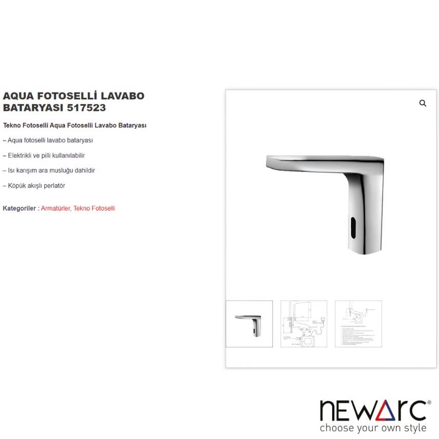 Newarc Aqua Fotoselli Krom Lavabo Bataryası 517523 - 2
