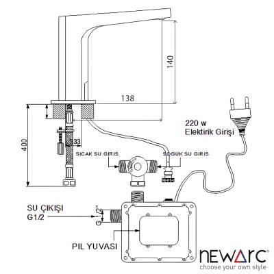 Newarc Aqua Fotoselli Krom Lavabo Bataryası 517523 - 3
