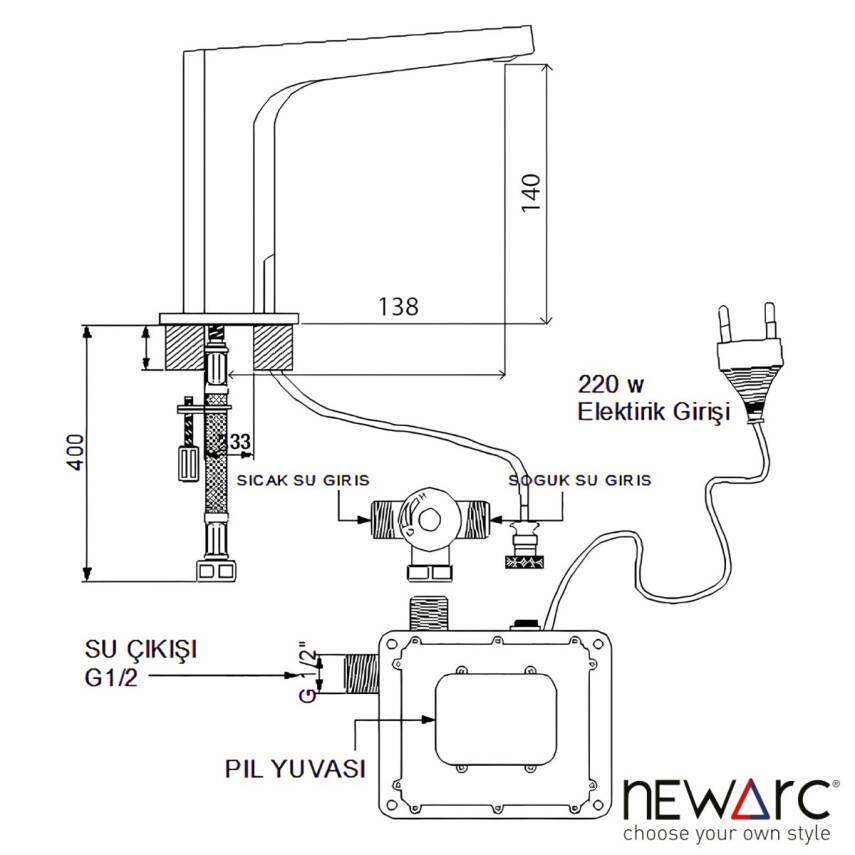 Newarc Aqua Fotoselli Krom Lavabo Bataryası 517523 - 3