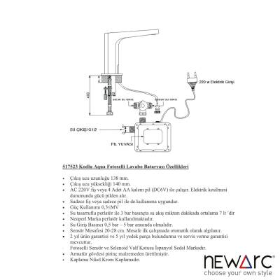 Newarc Aqua Fotoselli Krom Lavabo Bataryası 517523 - 4