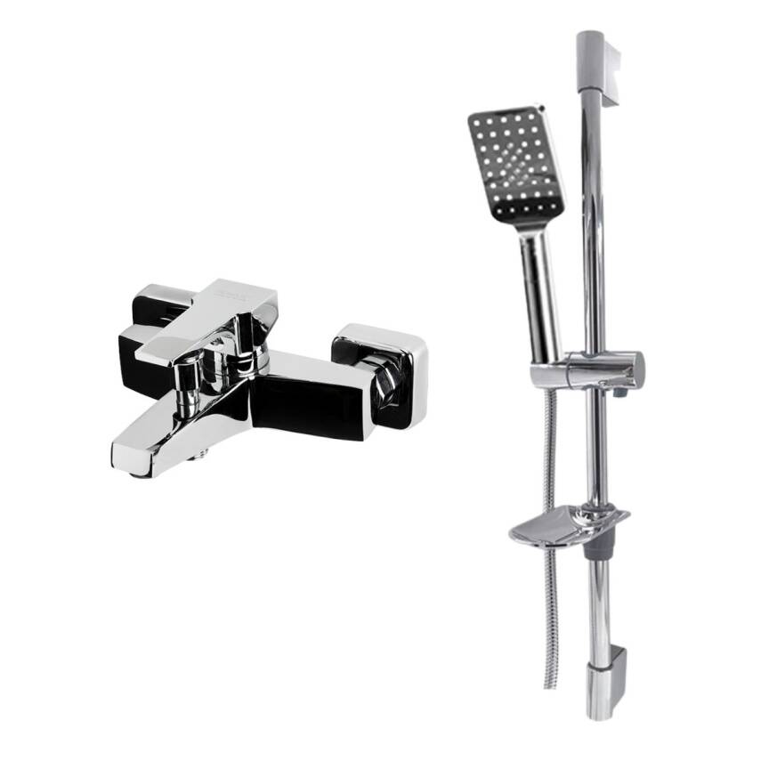 Newarc Aqua Krom Banyo Bataryası ve Aqua Sürgülü Üst Takımı 2'li Set 941511-430525 - 1