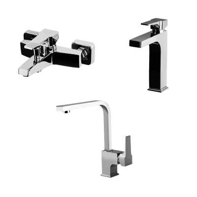 Newarc Aqua Krom Çanak Lavabo-Banyo-Eviye Bataryası 3'lü Set 941001-941511-941881L