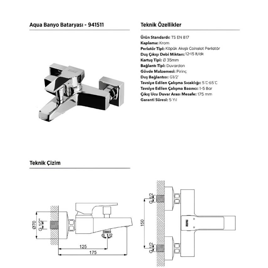 Newarc Aqua Krom Çanak Lavabo-Banyo-Eviye Bataryası 3'lü Set 941001-941511-941881L - 6