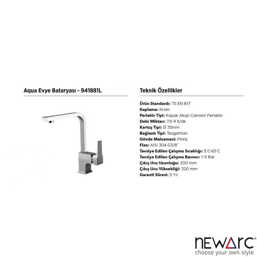 Newarc Aqua Krom Eviye Bataryası Krom 941881L - 3