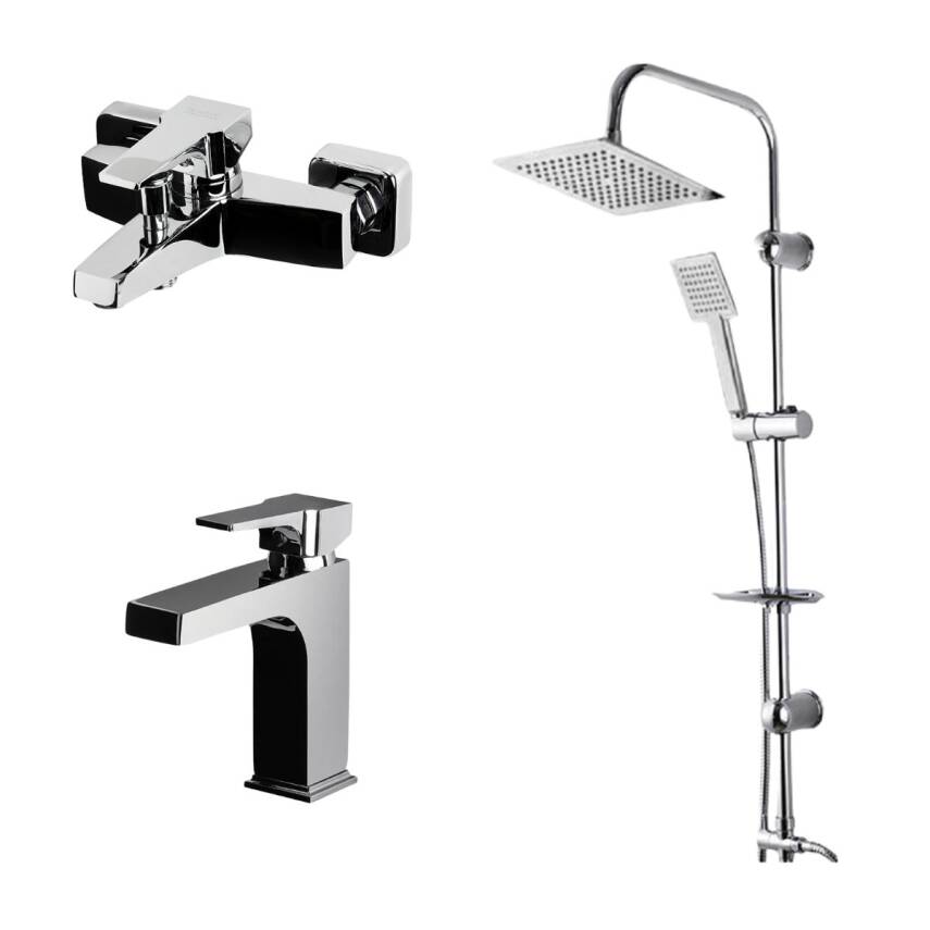Newarc Aqua Krom Lavabo-Banyo Bataryası ve Sky Duş Ünitesi 3'lü Set 941521-941511-440453 - 1