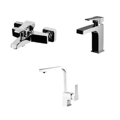 Newarc Aqua Krom Lavabo-Banyo-Eviye Bataryası 3'lü Set 941521-941511-941881L