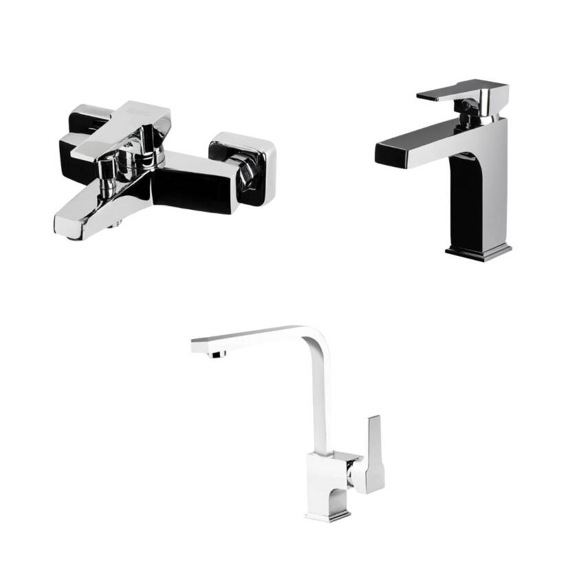 Newarc Aqua Krom Lavabo-Banyo-Eviye Bataryası 3'lü Set 941521-941511-941881L - 1