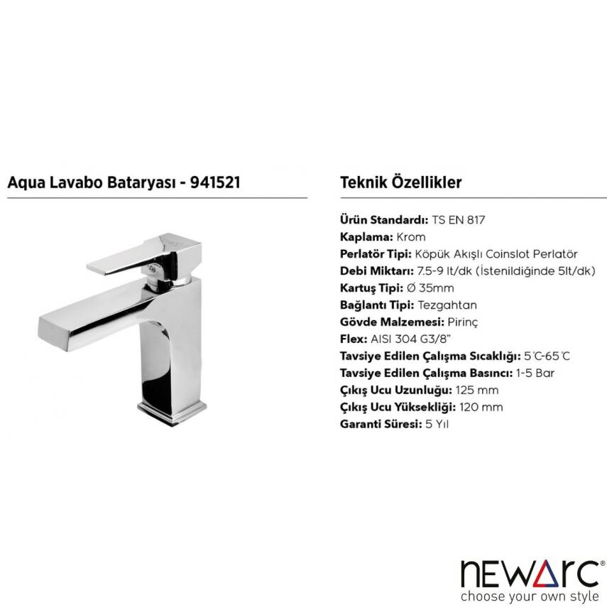 Newarc Aqua Krom Lavabo Bataryası 941521 - 3