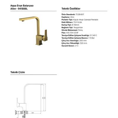 Newarc Aqua L Borulu Altın Eviye Bataryası 941888L - 3