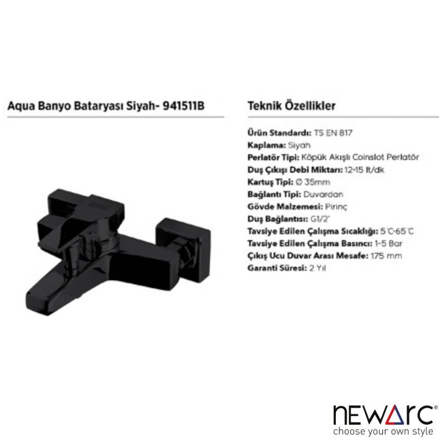 Newarc Aqua Siyah Banyo Bataryası  941511B - 3