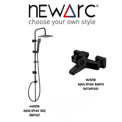Newarc Aqua Siyah Banyo Bataryası ve Duş Ünitesi 2'li Set 941511B-440536