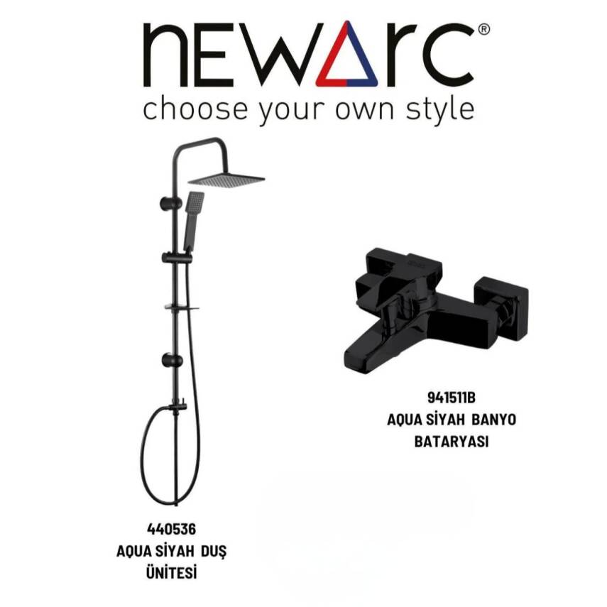 Newarc Aqua Siyah Banyo Bataryası ve Duş Ünitesi 2'li Set 941511B-440536 - 1