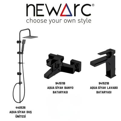 Newarc Aqua Siyah Banyo-Lavabo Bataryası ve Duş Ünitesi 3'lü Set 941521B-941511B-440536