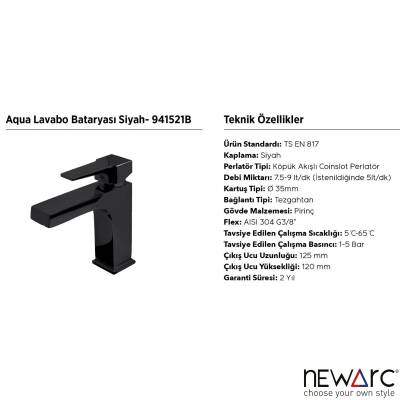 Newarc Aqua Siyah Lavabo Bataryası  941521B - 3