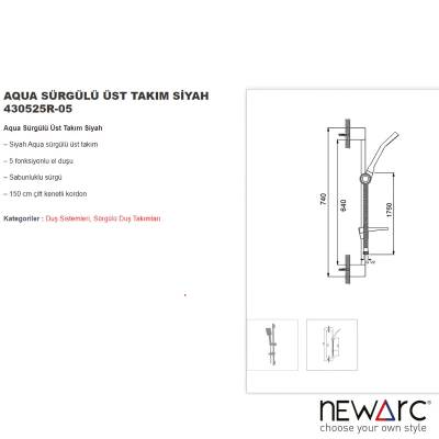 Newarc Aqua Siyah Sürgülü Üst Takım 430525R-05 - 3