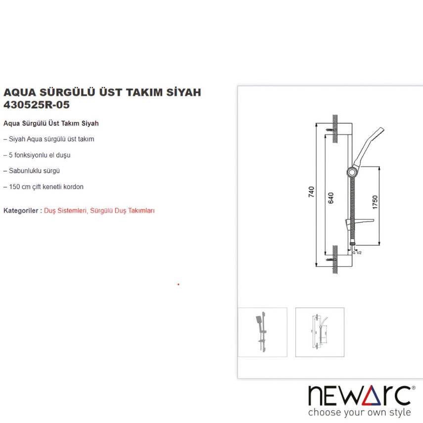 Newarc Aqua Siyah Sürgülü Üst Takım 430525R-05 - 3