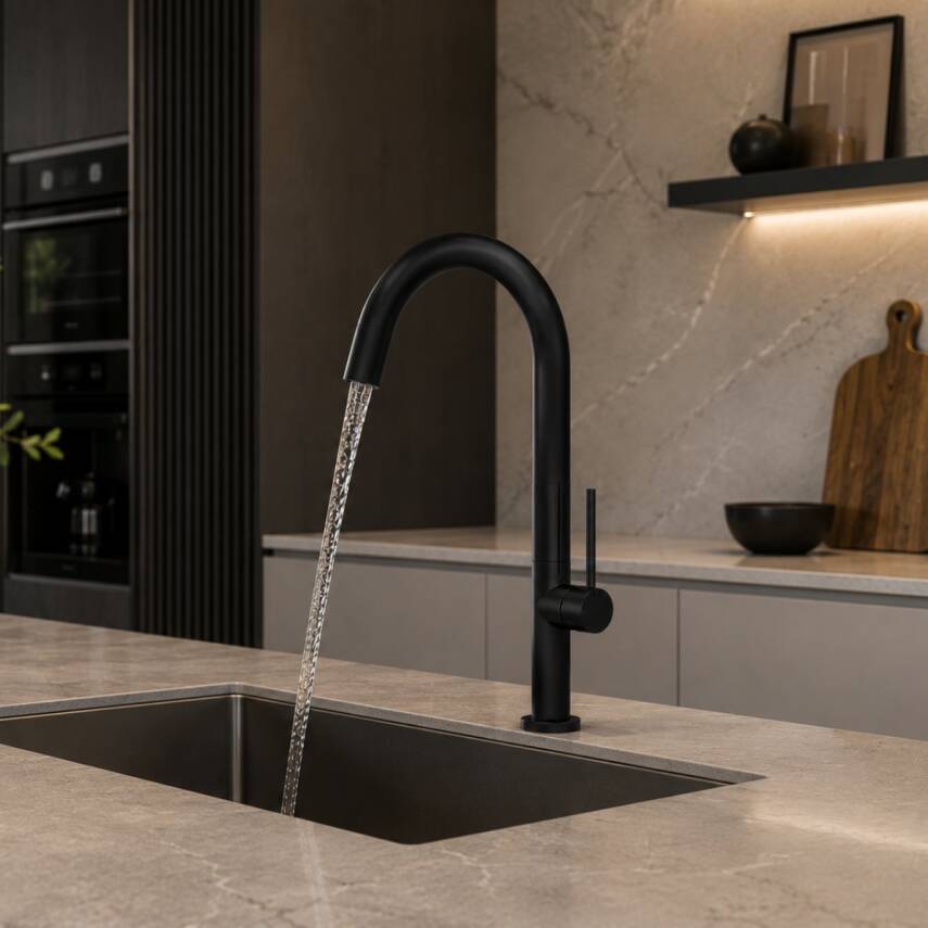 Newarc Bold Mat Siyah Mutfak Eviye Bataryası 910731B - 2