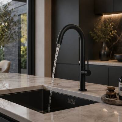 Newarc Bold Mat Siyah Mutfak Eviye Bataryası 910731B - 4