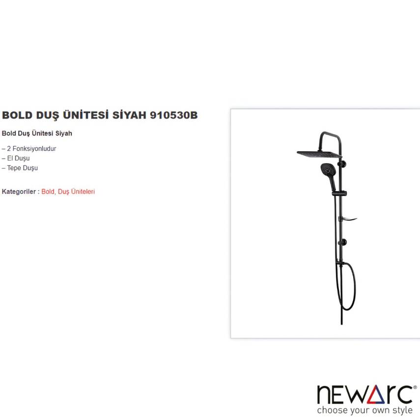 Newarc Bold Siyah Duş Ünitesi 910530B - 3